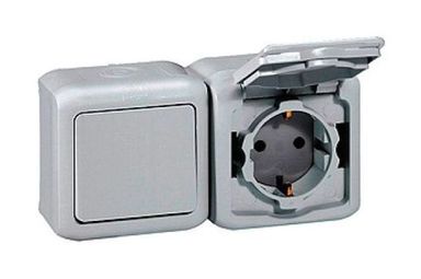 Блок: выключатель 1-клавишный и розетка QUTEO, открытый монтаж, серый