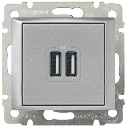 Розетка 2xUSB VALENA, алюминий